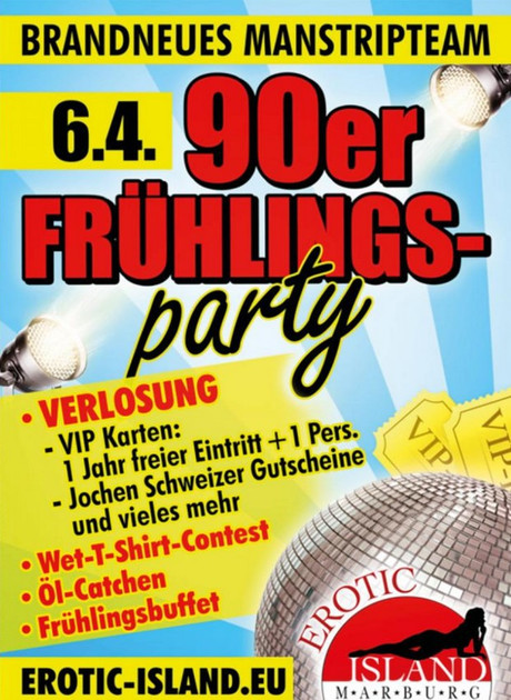 90er Frühlingsparty im Sauna / FKK Club Erotic Island Marburg (D) in Marburg