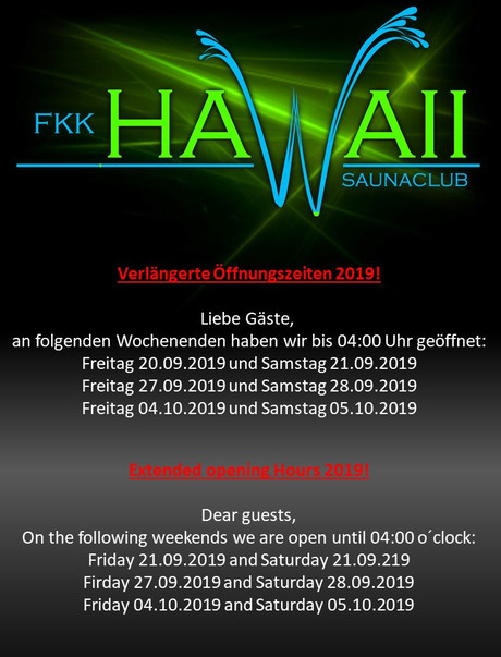 Oktoberfest FKK Hawaii verlängerte Öffnungszeiten im Sauna / FKK Club FKK Hawaii Ingolstadt (D) in Ingolstadt