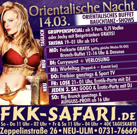 Dessous/Lingerie Day & Free Ticket & Brunch Buffet im Sauna / FKK Club FKK Safari Neu-Ulm (D) in Neu-Ulm