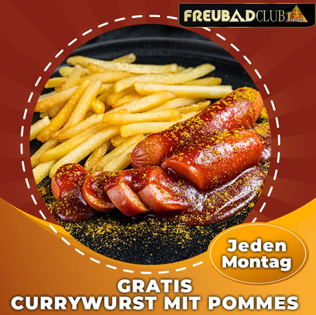 Currywurst mit Pommes im Sauna / FKK Club FKK Freubad Recherswil (CH) in Recherswil